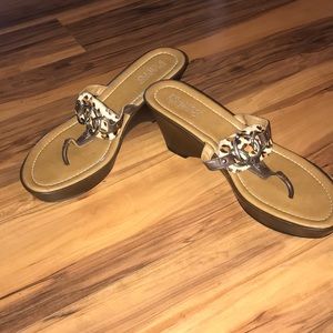 Brown leopard print wedges